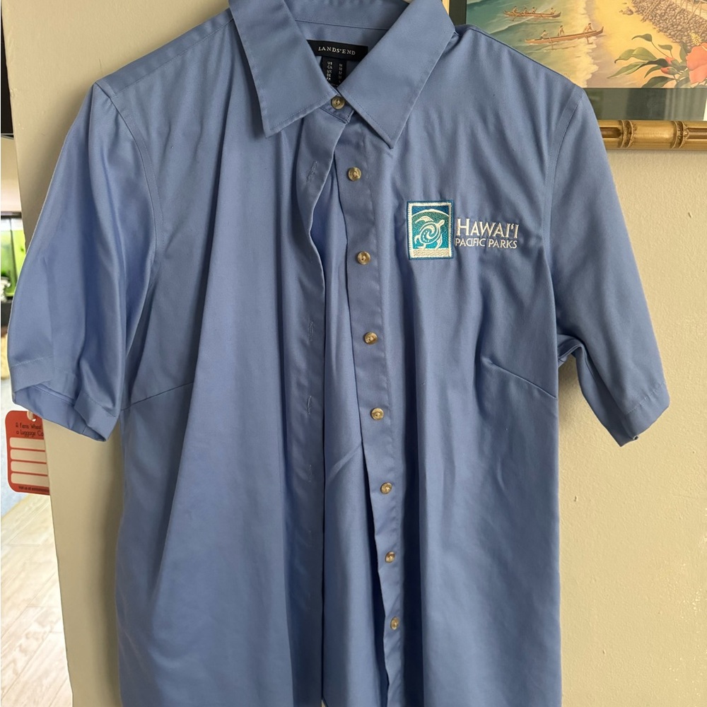 Lands' End  Hawaii Pacific Parks Light Blue Casual Button Down Shirt